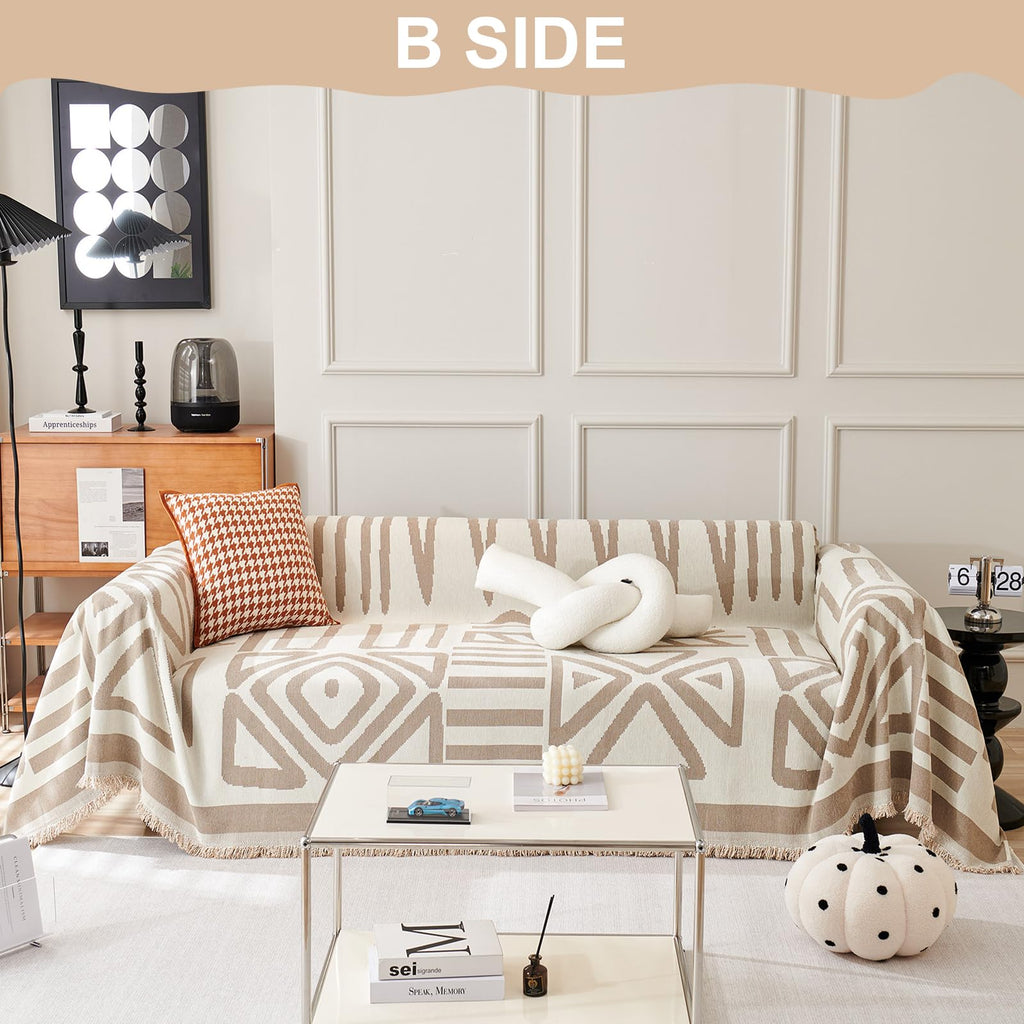 Boho Chenille Couch Cover Large Loveseat Cover for Sofa, Soft Machine-washable Sofa Cover for 2 Cushion Couch Sofa