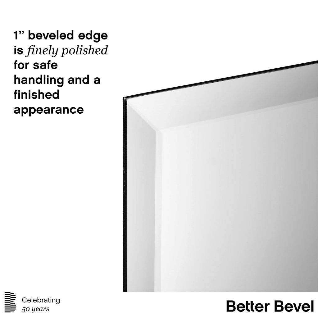 Frameless Rectangle Mirror, 20" x 30" Bathroom Wall Mirror w/Beveled Edge