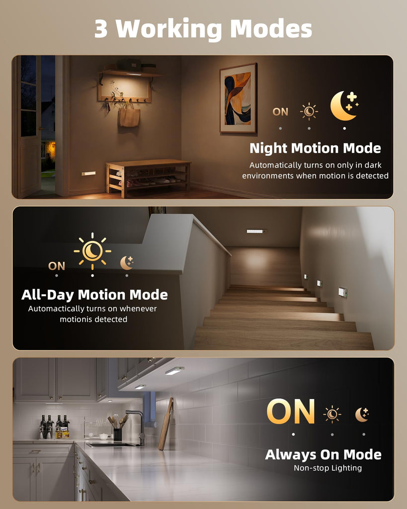 Under Cabinet Lighting Wireless, 8'' 1800mAh Rechargeable Closet Light, LED Motion Sensor Lights with Power Display