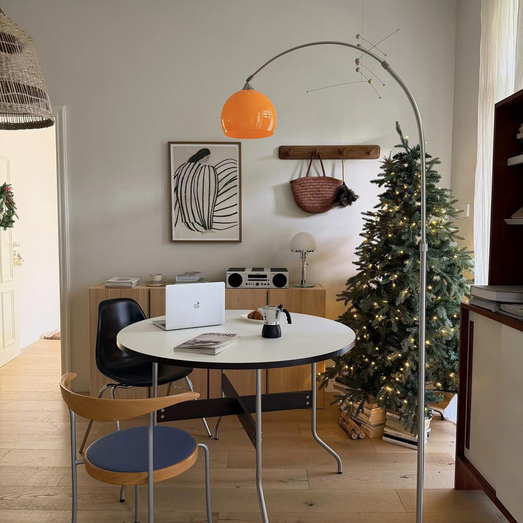 Orange Arc Floor Lamps, Mid Century Modern, Marble Base