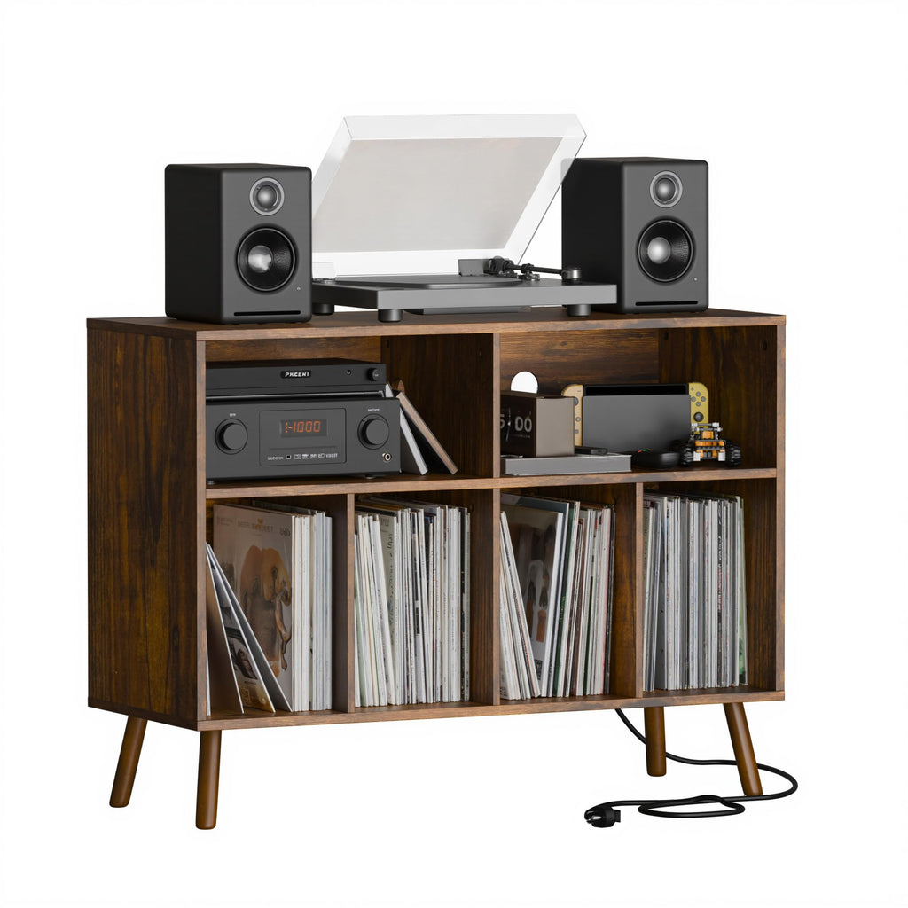 Record Player Stand with Vinyl Storage Cabinet, Wood Turntable Table Open Shelf Holder Up to 350 Albums Cube Storage
