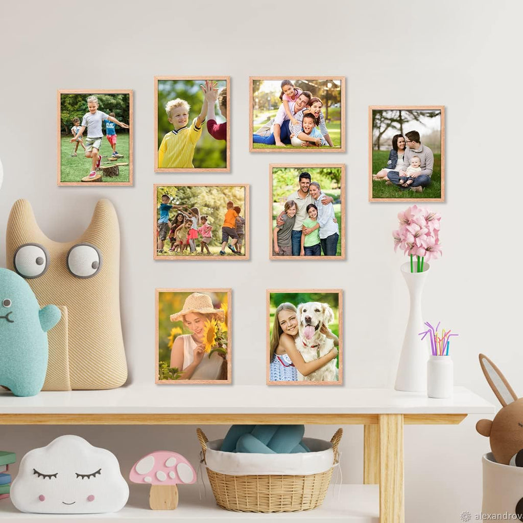 8x10 Set of 6 Oak Wood Picture Frame Solid Wooden Photo Frame | Natural Wood Color Frames with Real Glass for Wall