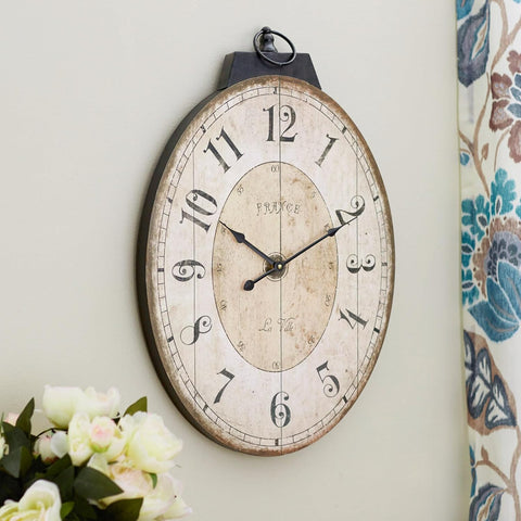 MODE HOME Large French Country Oval Wall Clock for Living Room Decor, Rustic Farmhouse Wall Clock Decorative
