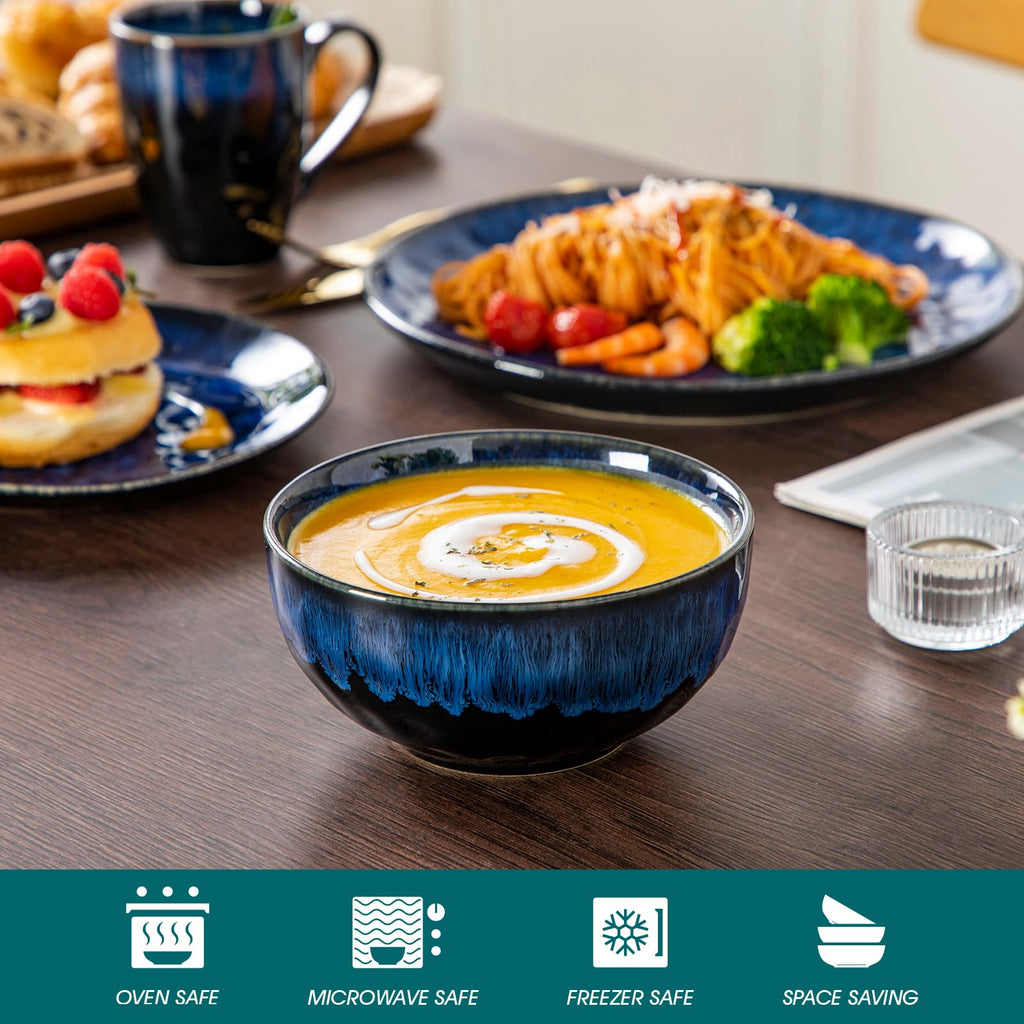 Starry 16 Pcs Dinnerware Set for 4, Handmade Reactive Glaze, Blue