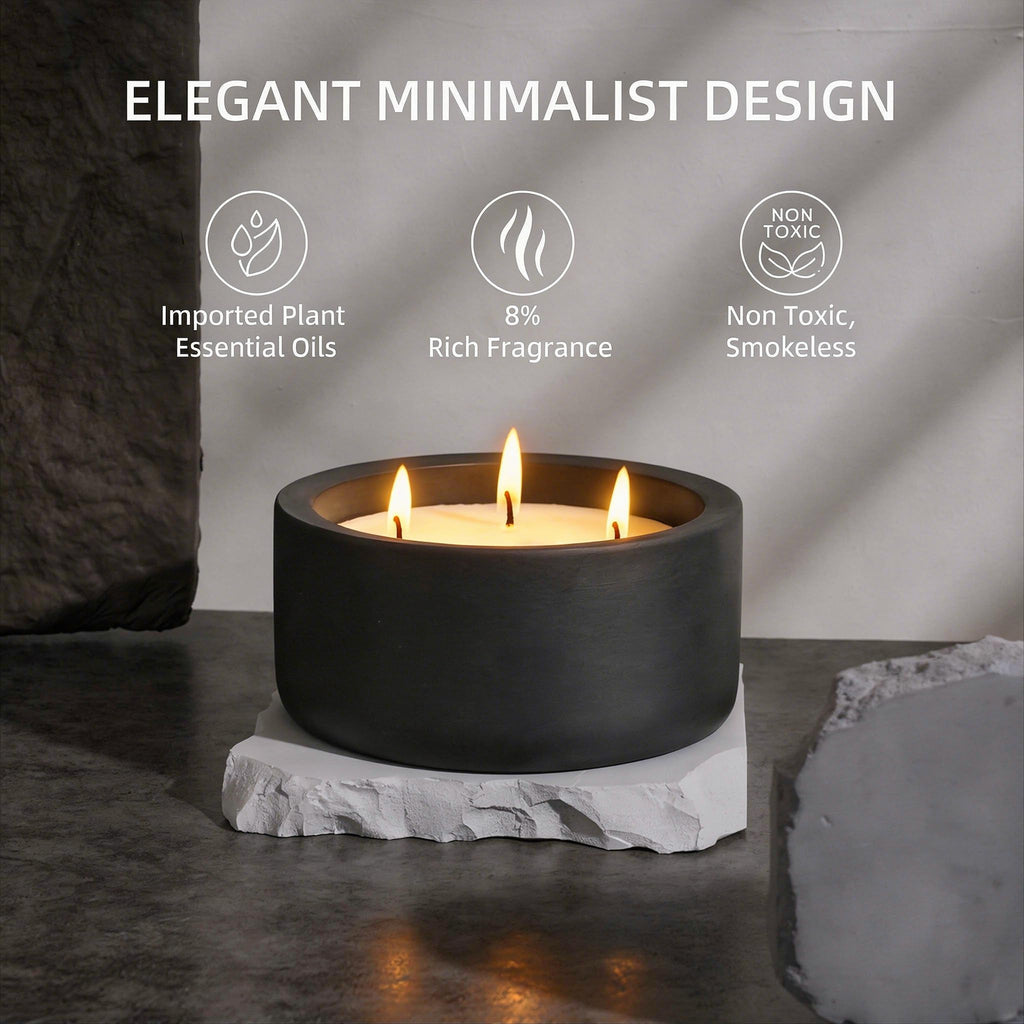 20oz Large Decorative Black Candle - Eucalyptus & Rosemary, 3 Wick Fall Scented Soy Candle for Women & Men, Matte