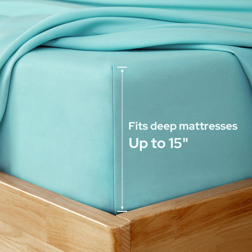 Queen Size Bed Sheets - 6 Piece Set (Aqua Blue) - Extra Soft Brushed Microfiber 1800 Bedding Sheets, Deep Pocket