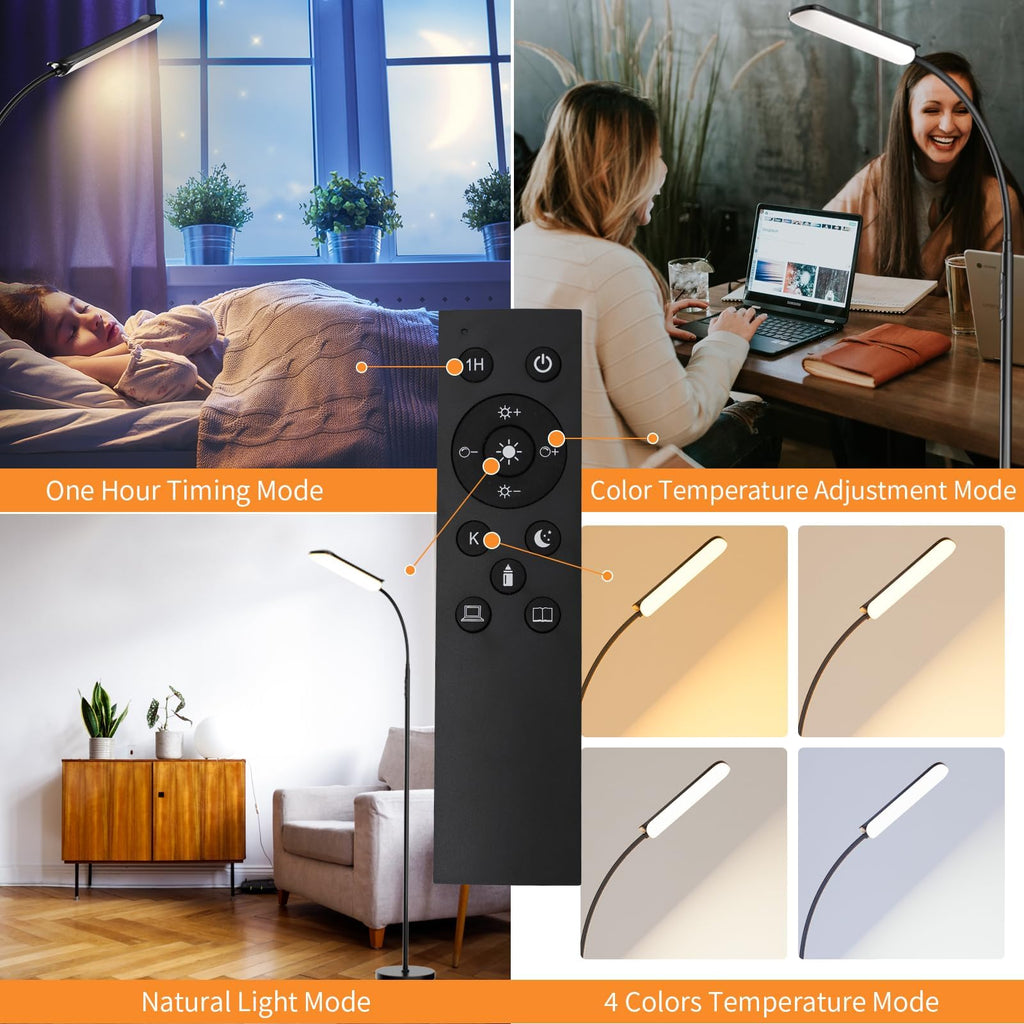 2 Pack Floor Lamps Reading Light, 1800LM Black
