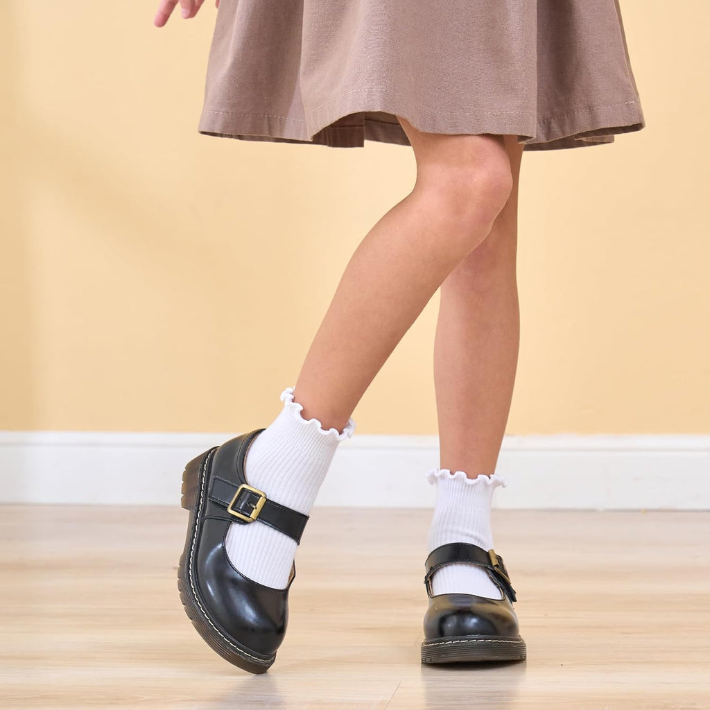 Ruffle Socks for Girls Toddler School Uniform Kids Cotton Cute Frilly Ankle Socks 6 Pairs
