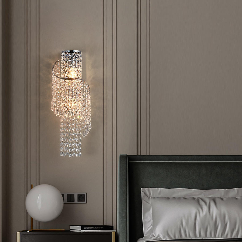 K9 Crystal Chrome Wall Sconces, Adjustable 3-Color LED Wall Light, FixtureVanity Wall Mount Lamps Bedroom Bathroom