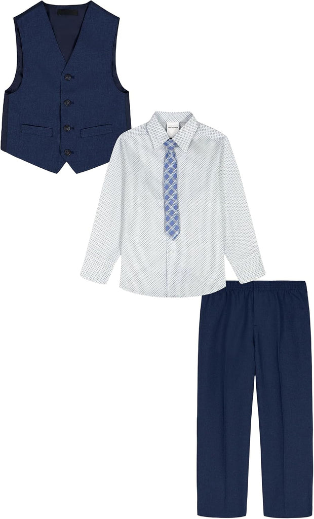Boys' piece Formal Suit Set, Vest, Pants, Collared Dress Shirt, and Tie
