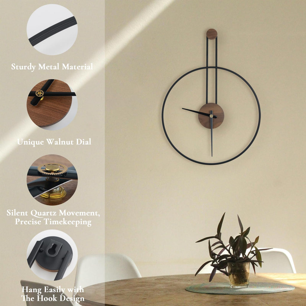 Modern Wall Clock Large Wall Clocks with Walnut Dial Silent Non-Ticking Home Decor Bedroom Kitchen Office 17.8''×