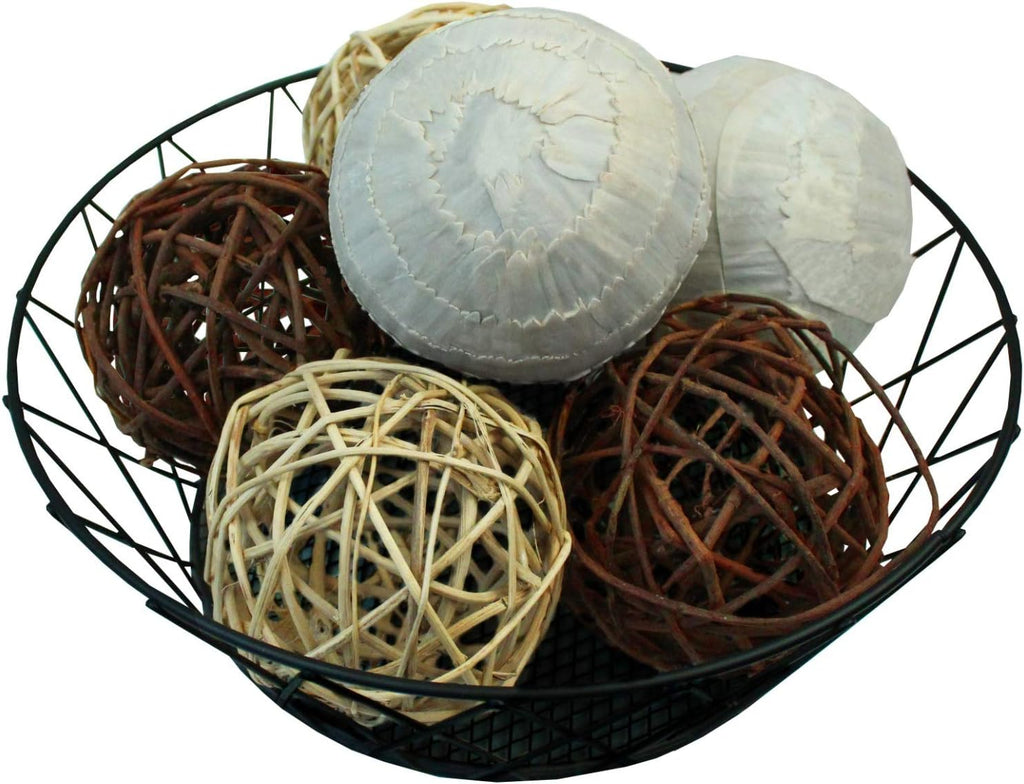 Decorative Balls for Bowls â€" Decorative Balls for Centerpiece Bowl Fillers, Assorted Rattan Wicker Orb Balls, Vase - Set of 6