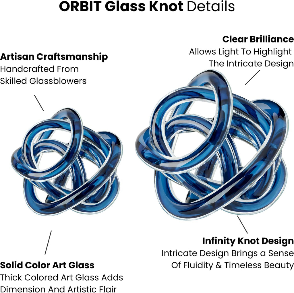 Orbit Hand Blown Glass Infinity Knot Sculpture - 4.5 Inch Glass Art Blue Knot Decor Ball Decor, Small Centerpiece