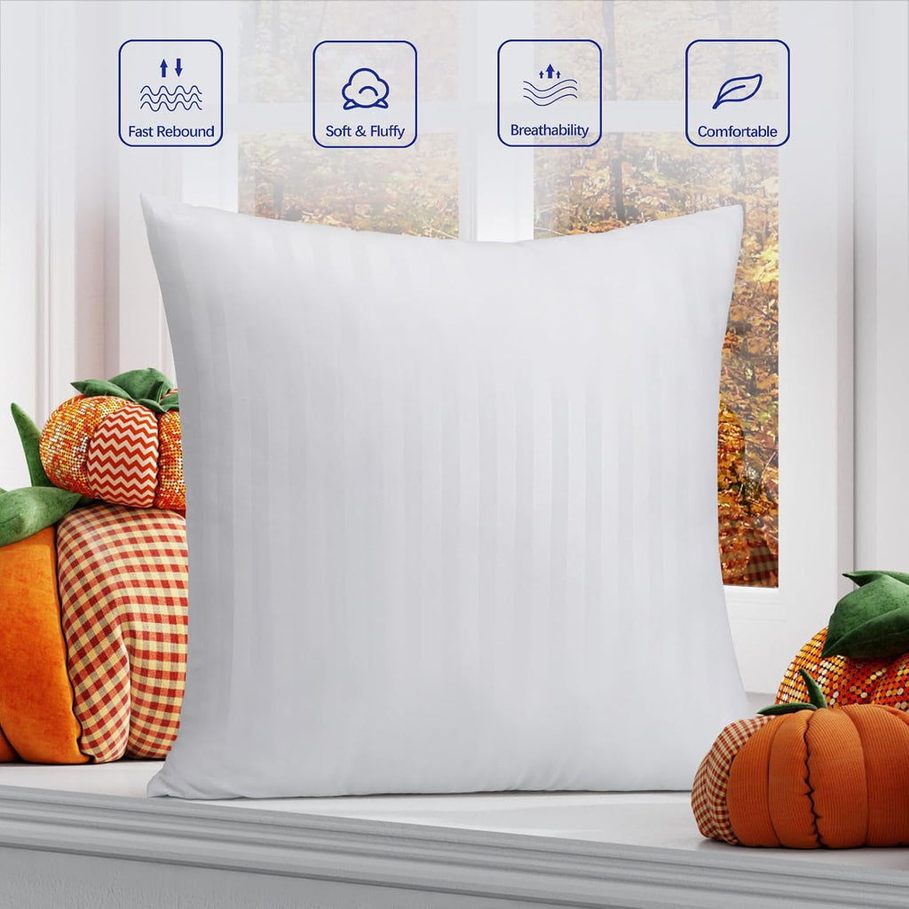 Throw Pillow Inserts, Hypoallergenic Soft & Firm Cushions with 100% Cotton Cover, 20x20 Pillows Filler - Set of 2