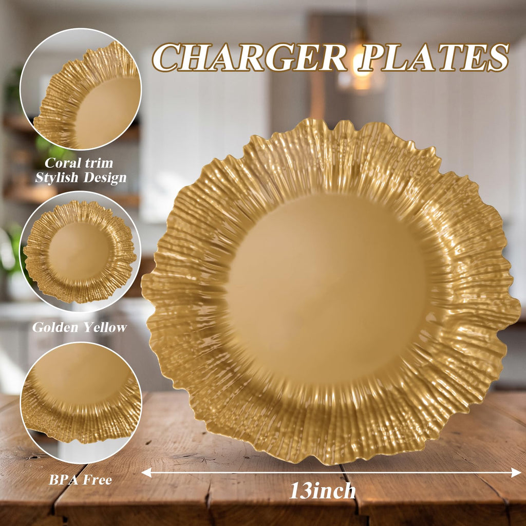 100 Pack 13 Inch Gold Reef Plastic Charger Plates
