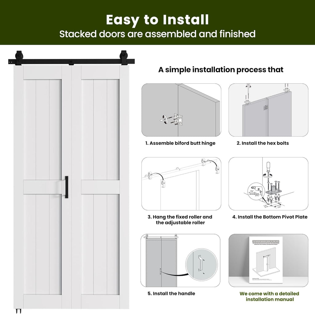 Bifold Barn Door 40'' x 84'',Bi-Fold Sliding Closet Doors with Hardware Kit Included,44'' Track Kit 