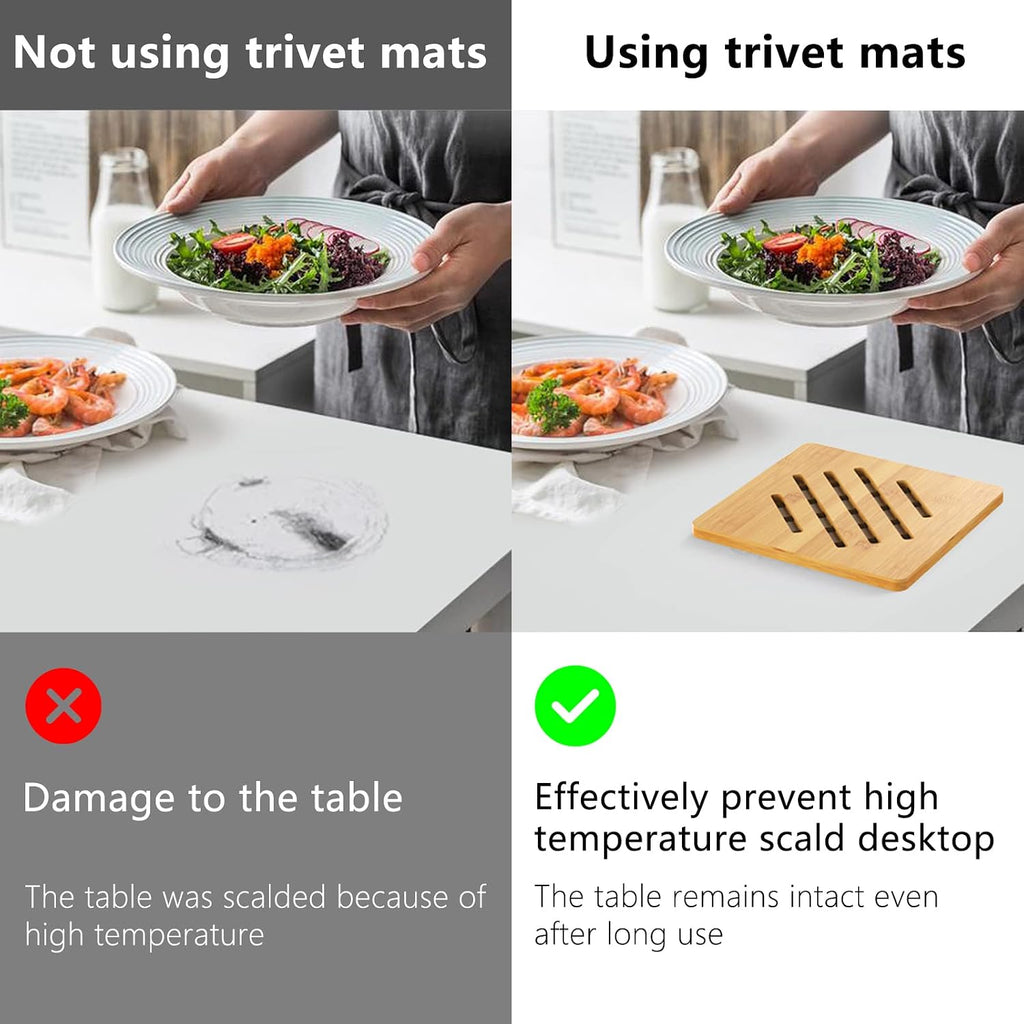 Bamboo Trivet Kitchen Bamboo Hot Pads Trivet Natural Bamboo Trivet Mat Set for Hot Dishes/Pot/Bowl/Teapot/Hot Pot