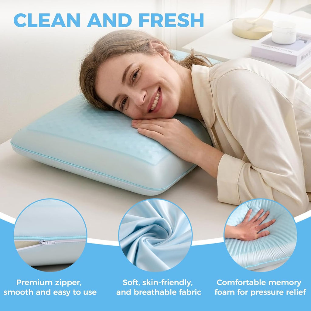 Cooling Gel Memory Foam Pillow for Sleeping, Standard Size Bed Pillows for Hot Sleepers with Cooling Cover, Neck