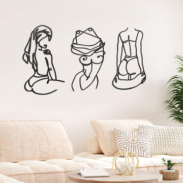 Modern Minimalist Wall Decor Abstract Line Art Woman Body Wall Decor Modern Single Line Metal Wall Art Living - Set of 3