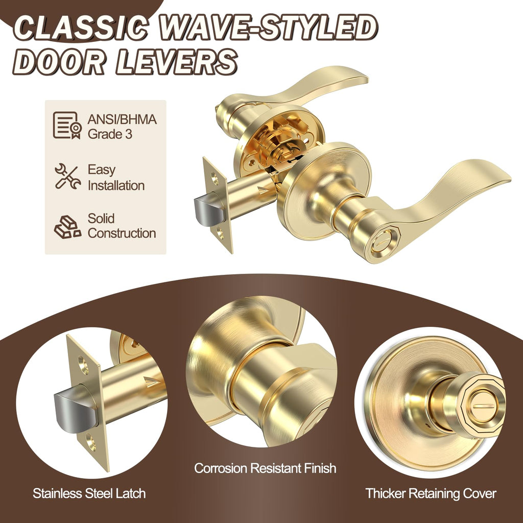Privacy Door Handle Lock, Stain Nickel Interior Door Handles with Screwdriver, Privacy Function Door Levers Bathroom