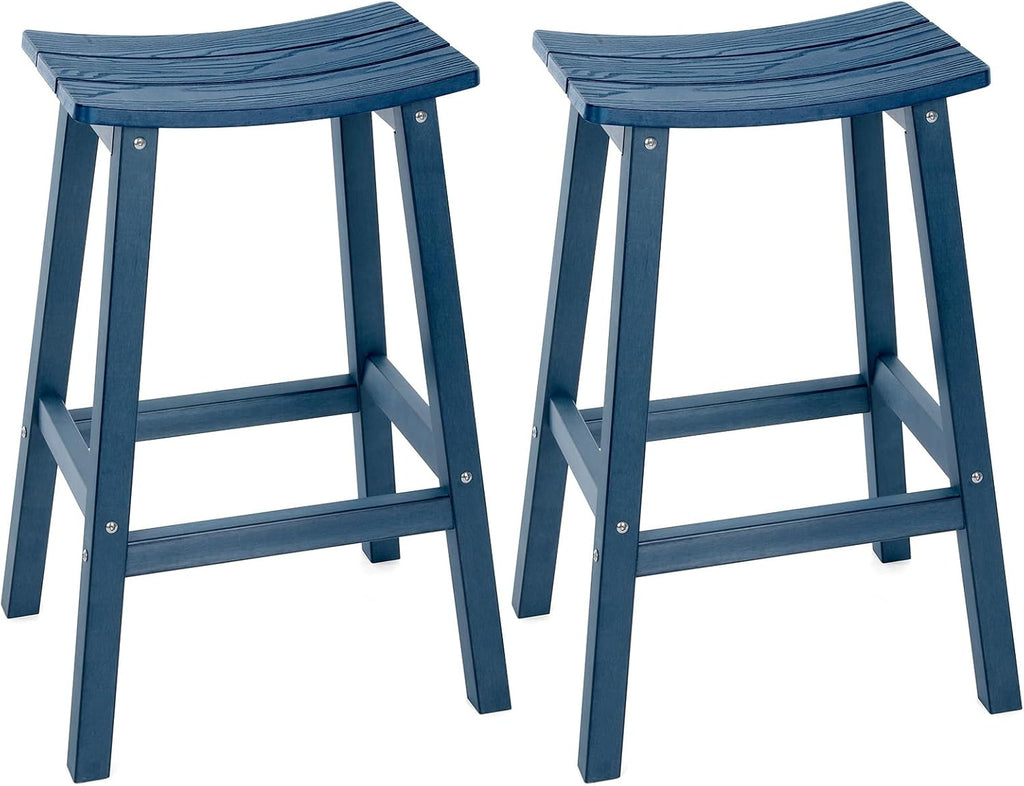Weatherproof Bar Stools Set of 2, 28" Height Outdoor Bar Stools Holds up to 400 lbs, Saddle Seat, Bar Height Stools