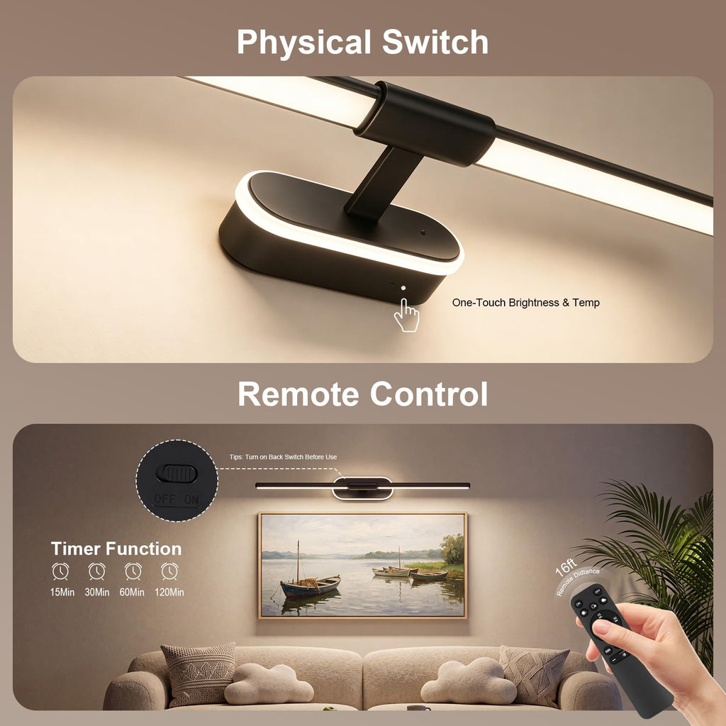 24" Wireless Picture Lights for Wall, Rechargeable Art Light with Timer