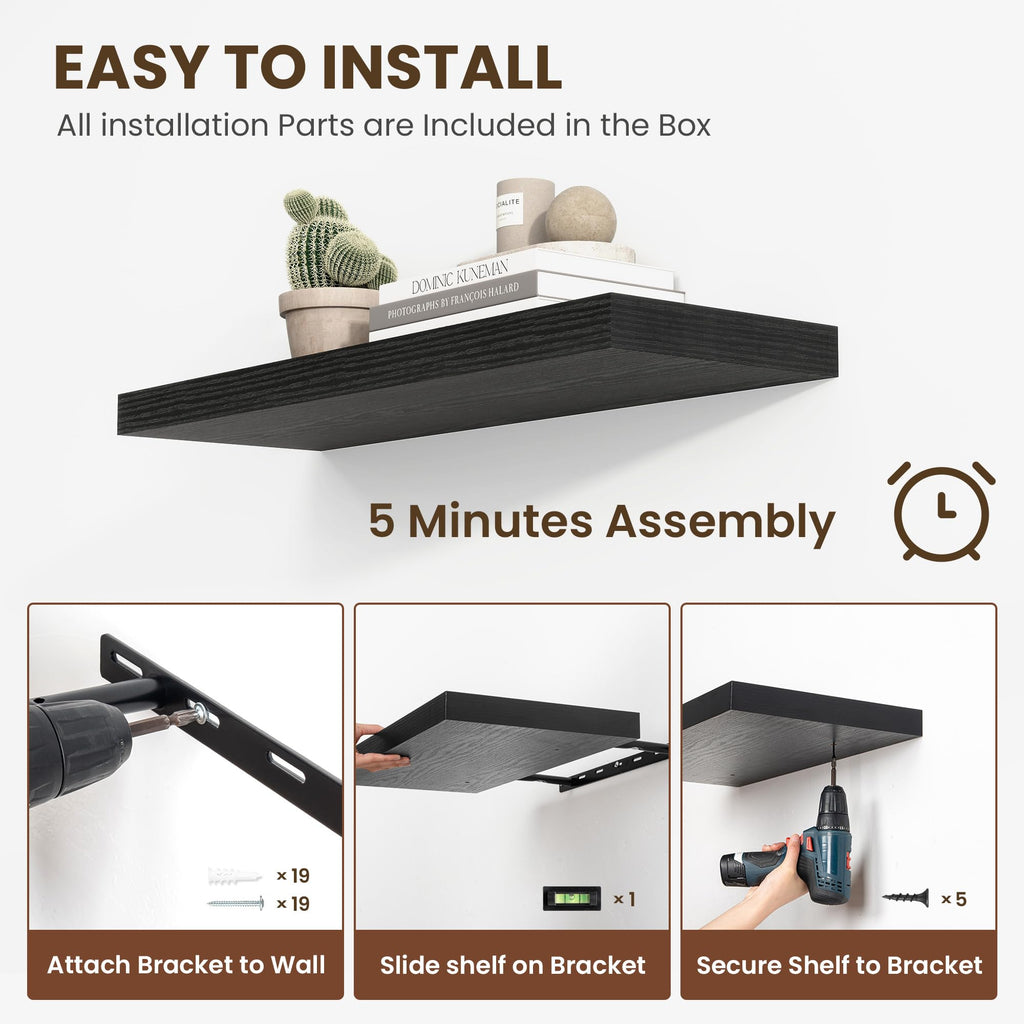 72 inch Floating Shelves for Wall, 12 Inch Deep Floating Shelf, Hanging Shelf with Invisible Brackets, Rustic Wooden