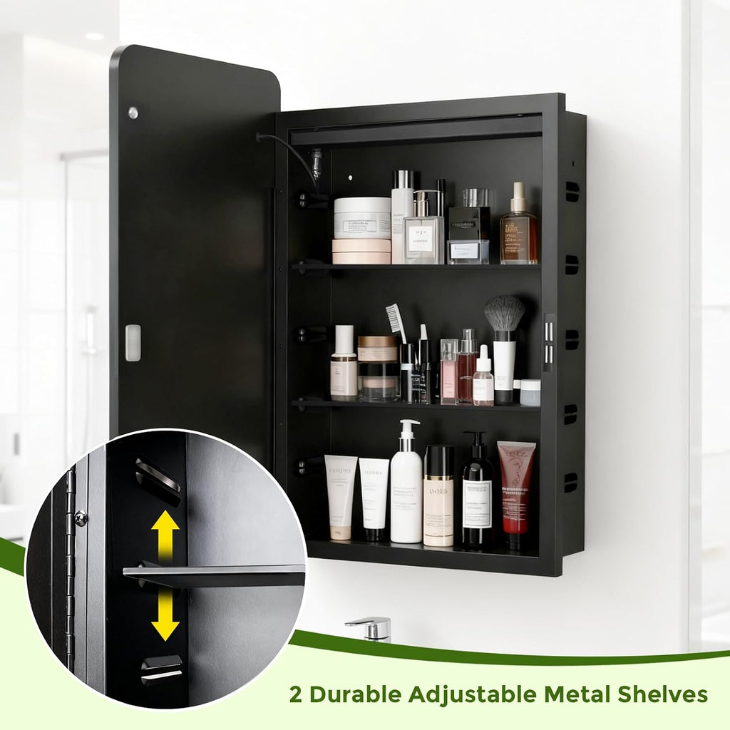 LED Medicine Cabinet Mirror 20x26 Inch, Recessed Medicine Cabinets with Lights, Anti-Fog Bathroom Mirror with