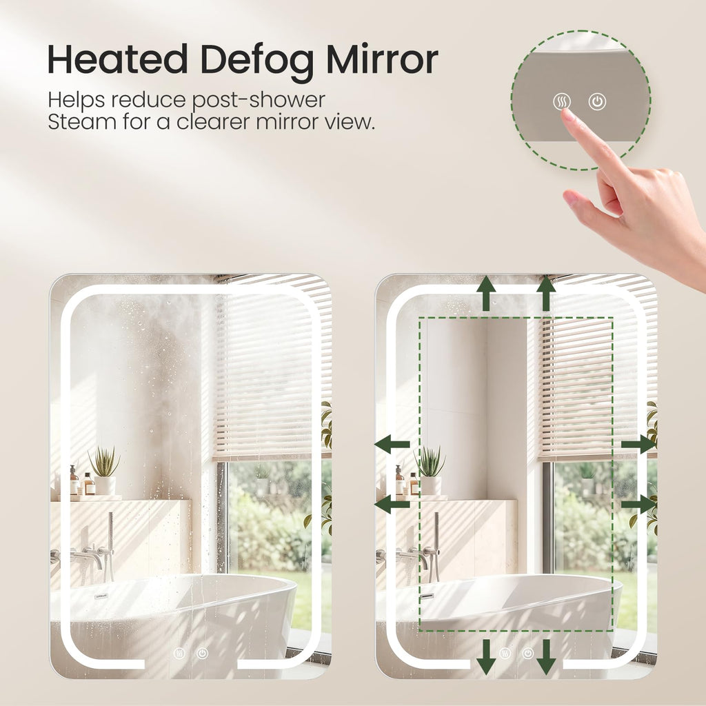 Lighted Medicine Mirror Cabinet with Heated Defog Function, White