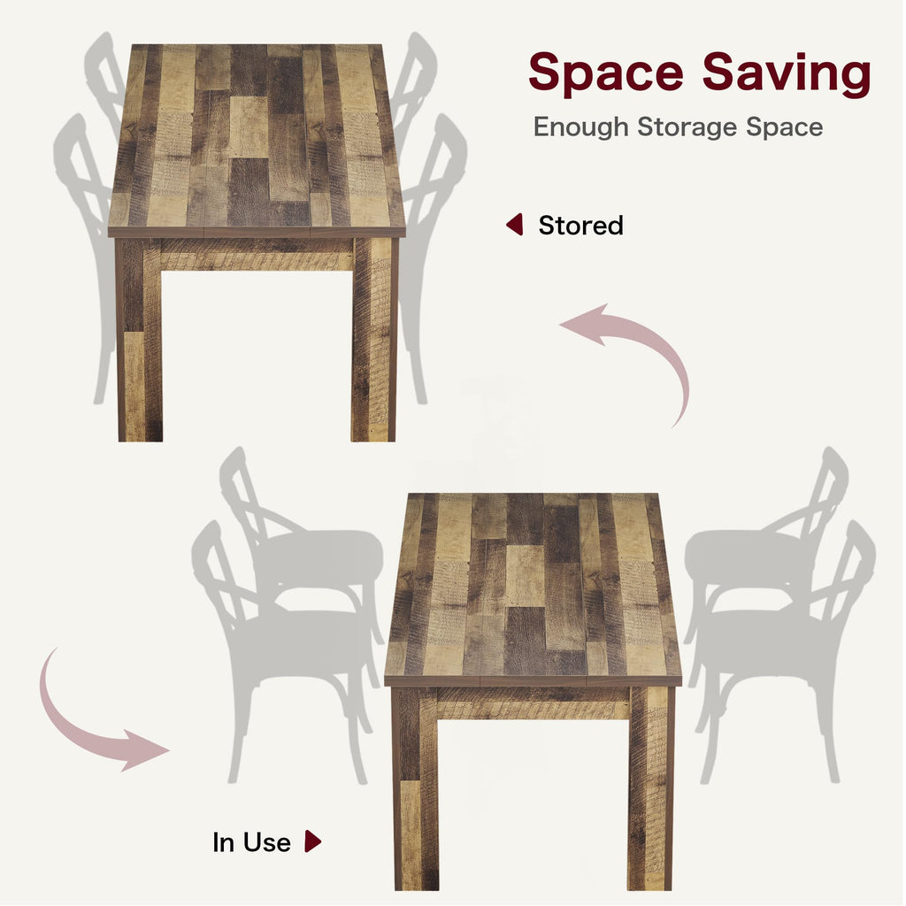 63" Farmhouse Dining Table for 4-6, Rectangular, Retro Brown