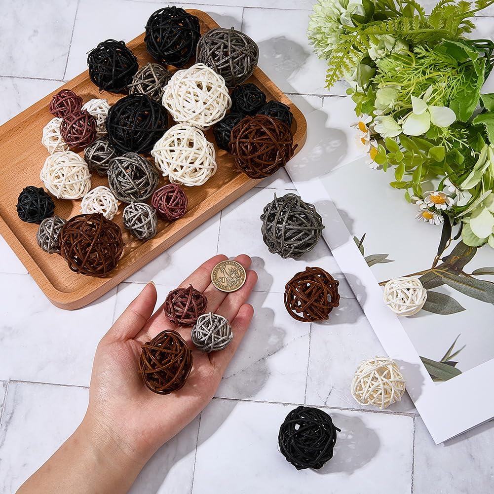 Style Rattan Wicker Balls Rattan Decorative Balls Round Black White Brown Centerpiece Table Decoration - Set of 32