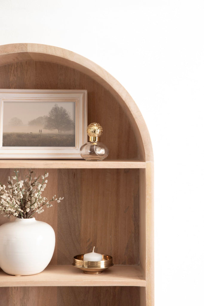 Arcott Modern Arched Wall Shelf, 18 x 26, Natural Wood, Transitional Arch Wall Shelves for Over-the-Toilet Storage or