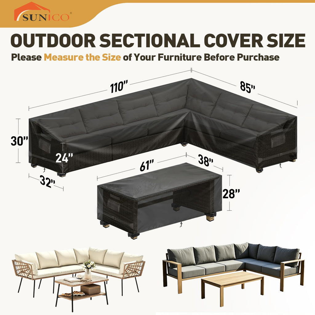 Outdoor Sectional Patio Furniture Covers, L-Shaped, 110x85in, Black