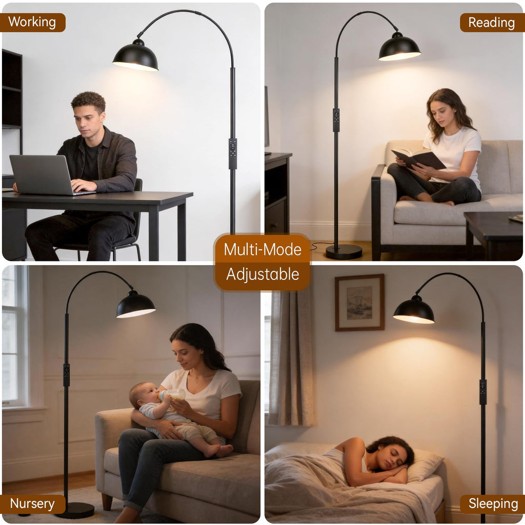 Modern Arc Floor Lamp with Remote Control 12W Stepless Dimmable Arched Standing Lamp, Adjustable Metal Hanging