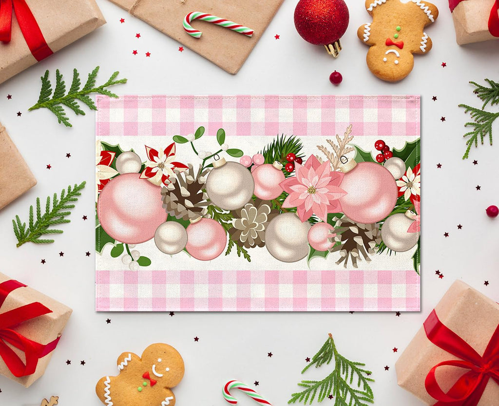 Pink and White Gingham Christmas Placemats Set of 4 Buffalo Check Plaid Xmas Decoration Kitchen Dining Table