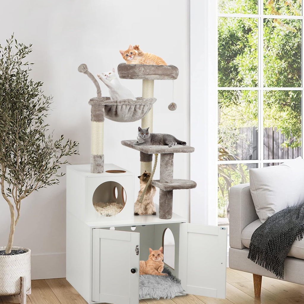 Cat Tree with Litter Box Enclosure, 2-in-1 Cat Tower