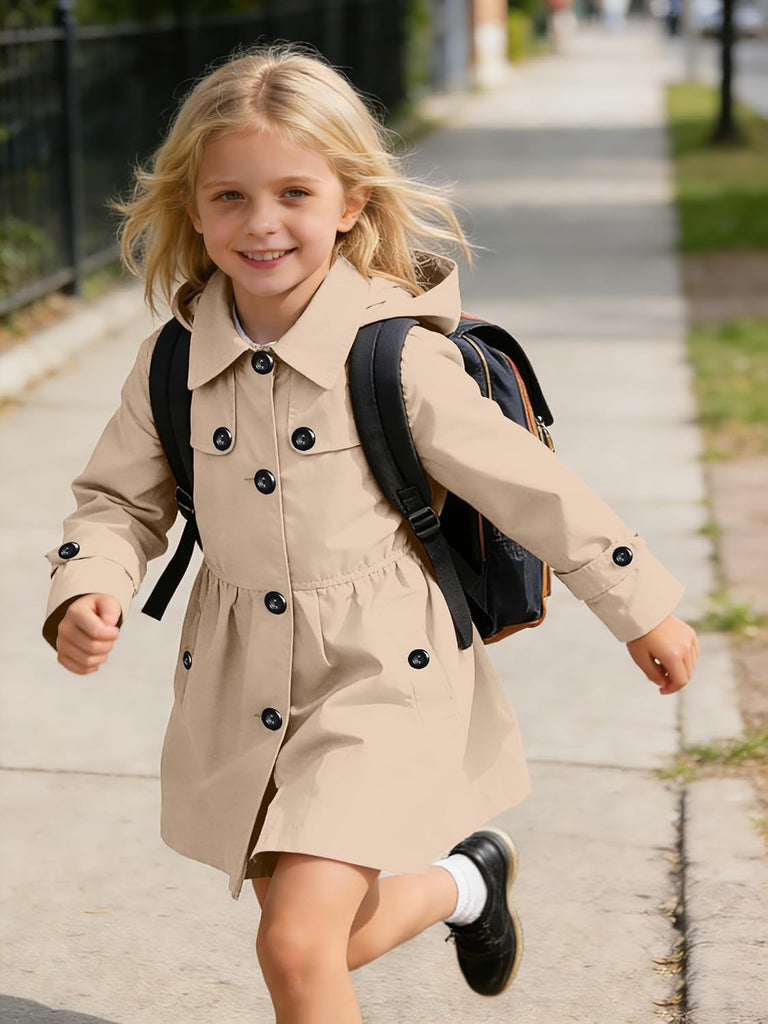 Girl's Waterproof Trench Coat Hooded Rain Jackets