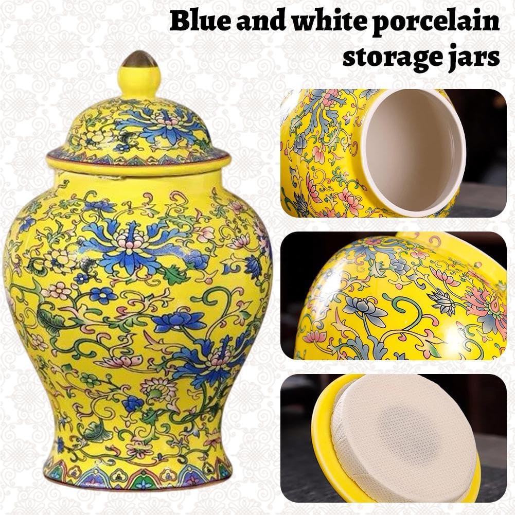 Blue and White Ginger Jar with Lid,Chinoiserie Porcelain Ginger Jars Airtight,Antique Style Porcelain Gingers