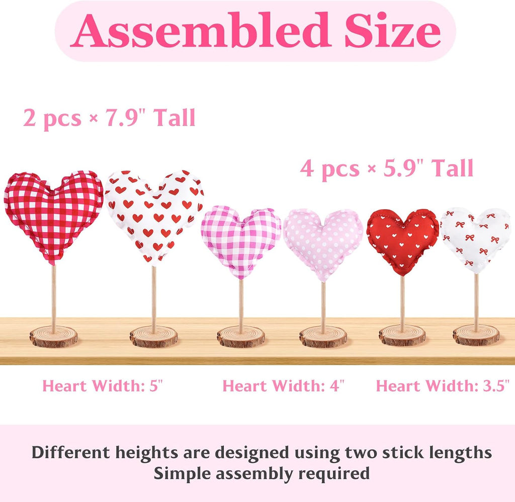 Valentines Day Decorations, Heart Valentines Home Decorations, Farmhouse Tabletop Centerpiece Valentines Day - Set of 6