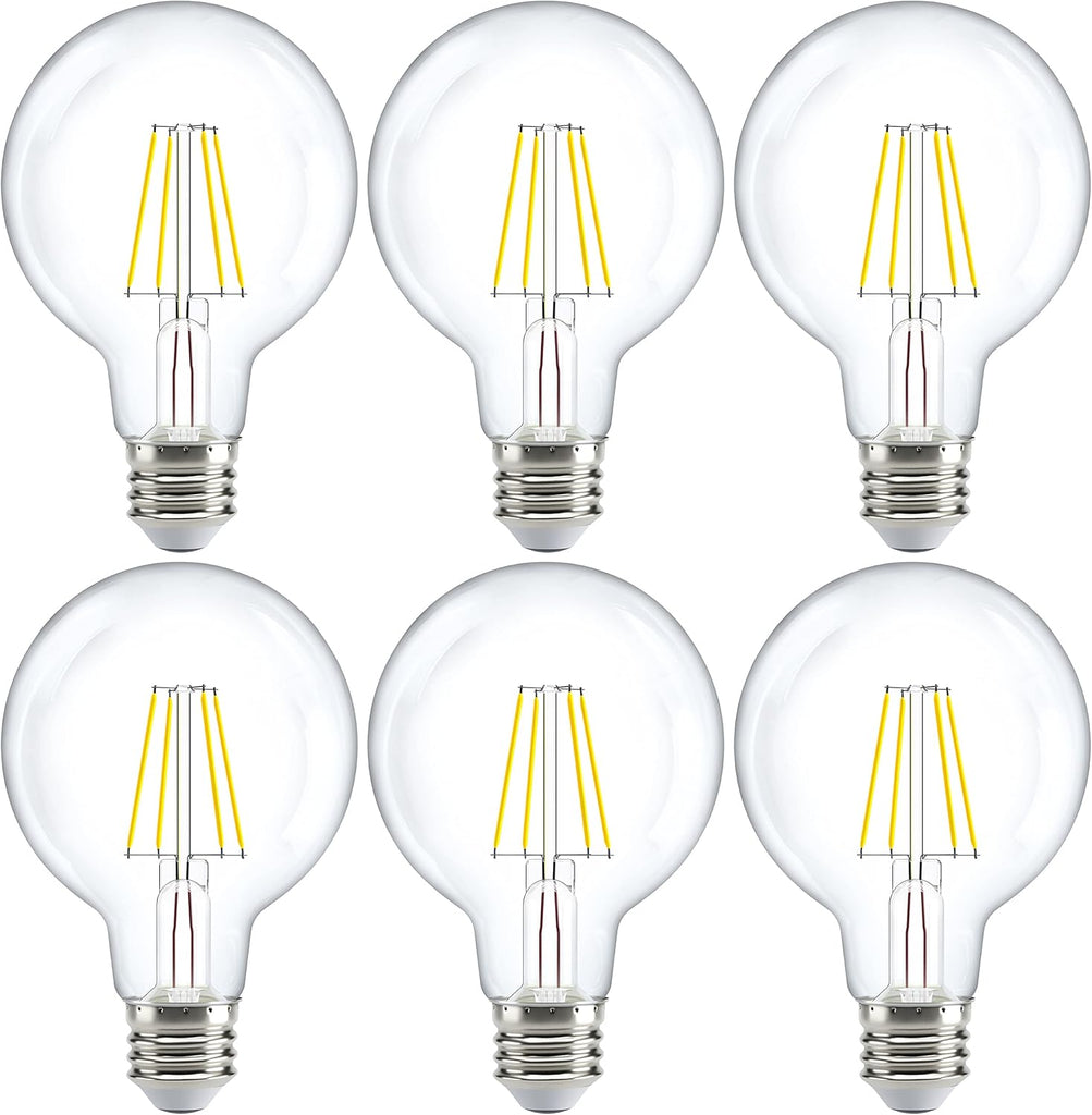 6 Pack G25 Globe Light Bulbs LED Edison Vanity Light Bulbs, CRI90, 3000K Warm White, Dimmable, 5W=60W, Clear Vintage