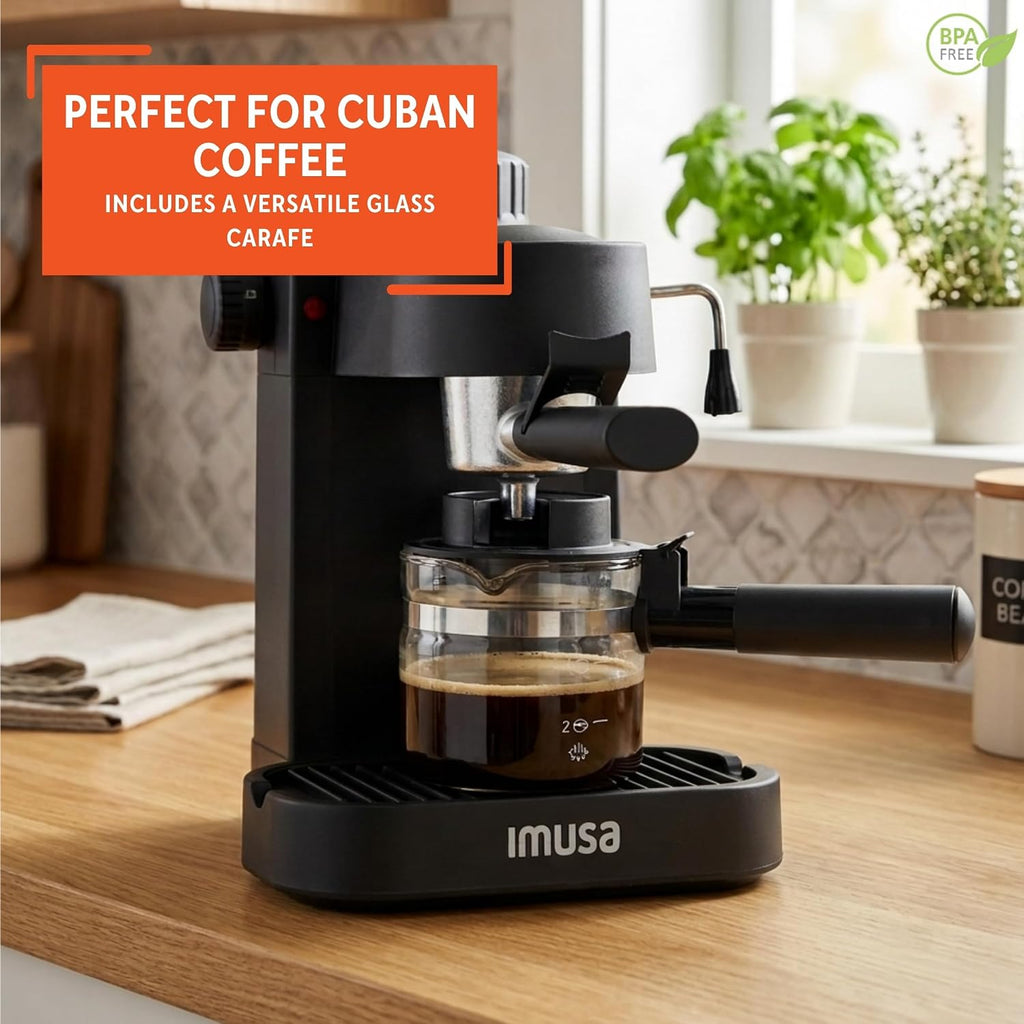 4 Cup Electric Espresso Cappuccino Coffee Maker, Black | Matte Finish, Milk Frother for Creamy Foam, Cappuccino and