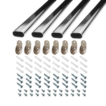 30 Inch Steel Oval Closet Rod Kit, 9/16 Inch x 1-3/16 Inch Polished Chrome Heavy Duty Closet Hanging Rod with Metal