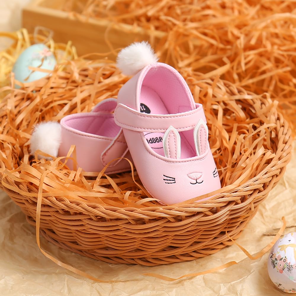Baby Girl Shoes with Bunny Ears Headband - Infant Mary Jane Flats & Easter Princess Dress Shoes