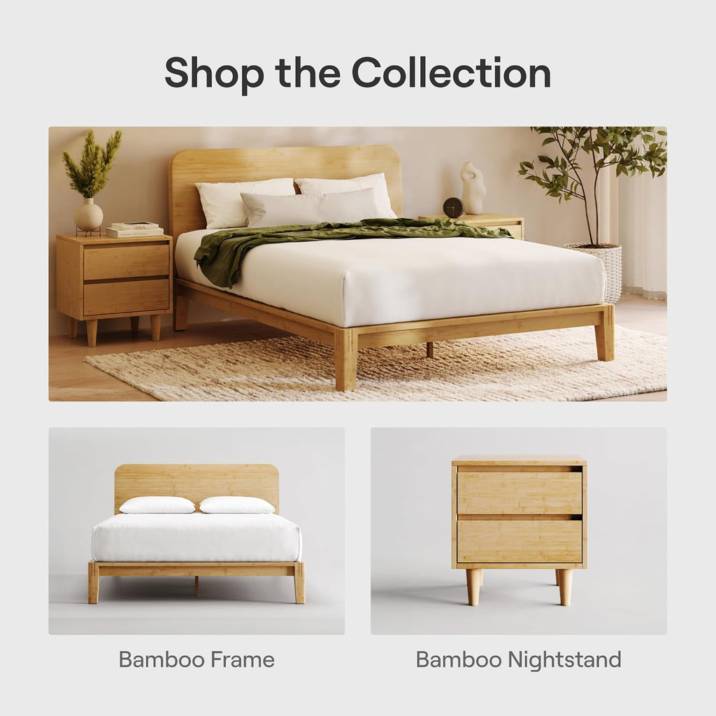 Bamboo Nightstand with Japanese Joinery, 23" Height, 2 Smooth-Gliding Dovetail Drawers, No-Tool Assembly, Natural