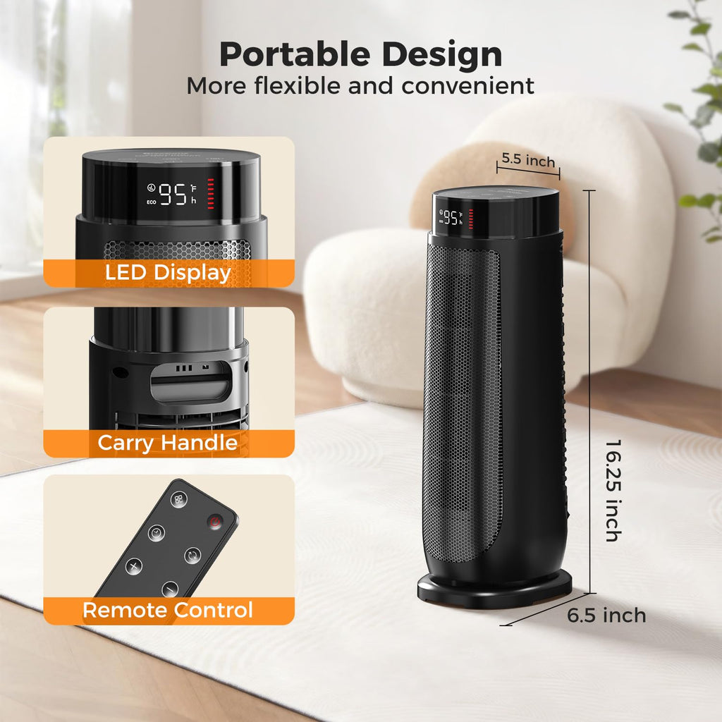Space Heater, 1500W PTC Ceramic Oscillating Electric Heater,BLACK