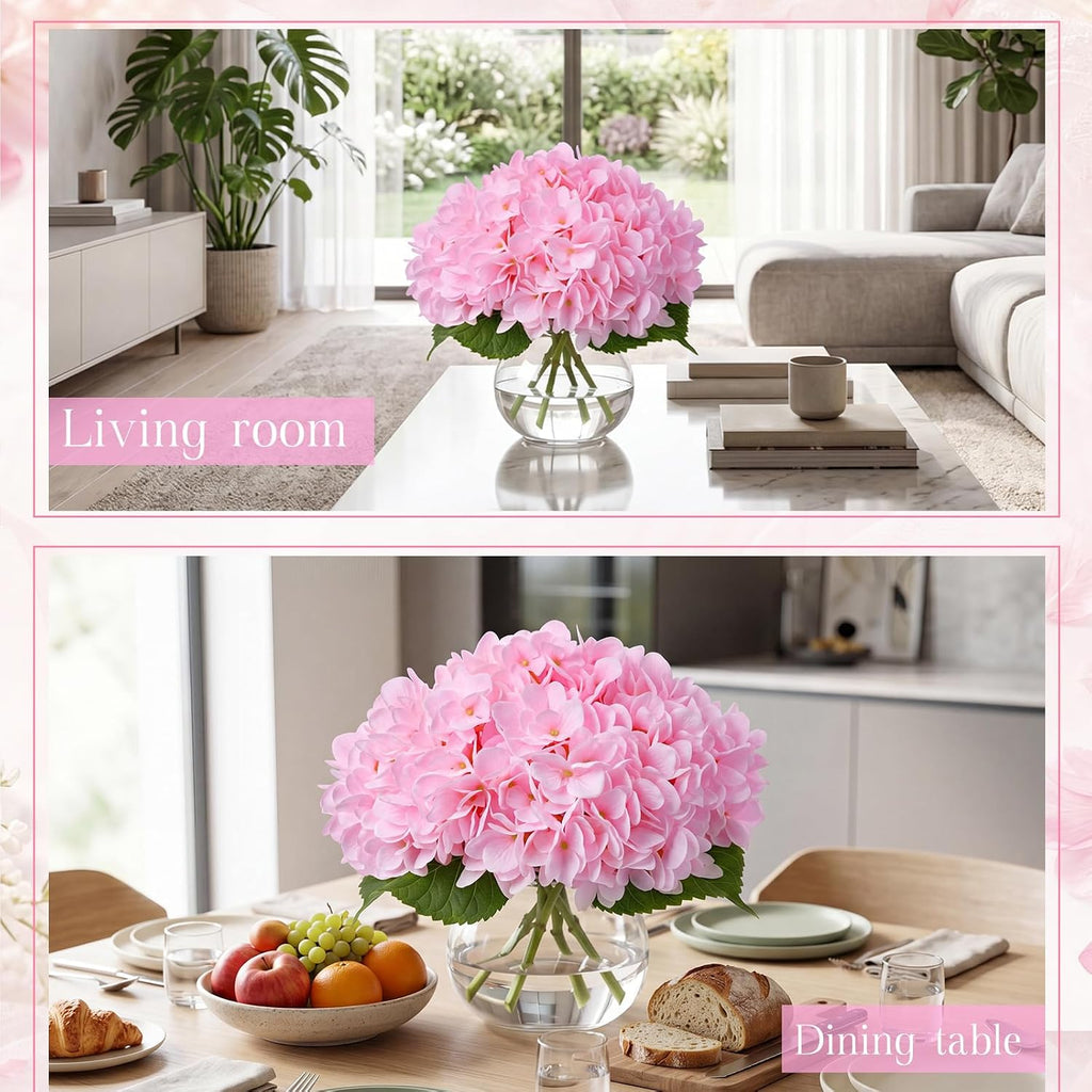 Hydrangea Artificial Flowers Hydrangea Flowers Fake Silk Hydrangeas with Faux Vase and Water Table - Set of 4