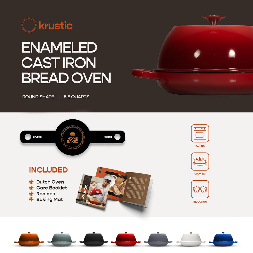 Enameled Cast Iron Dutch Oven for Sourdough Bread Baking | 6 Quart Round Pot with Lid | 10 Inch Ceramic Enamel Thick
