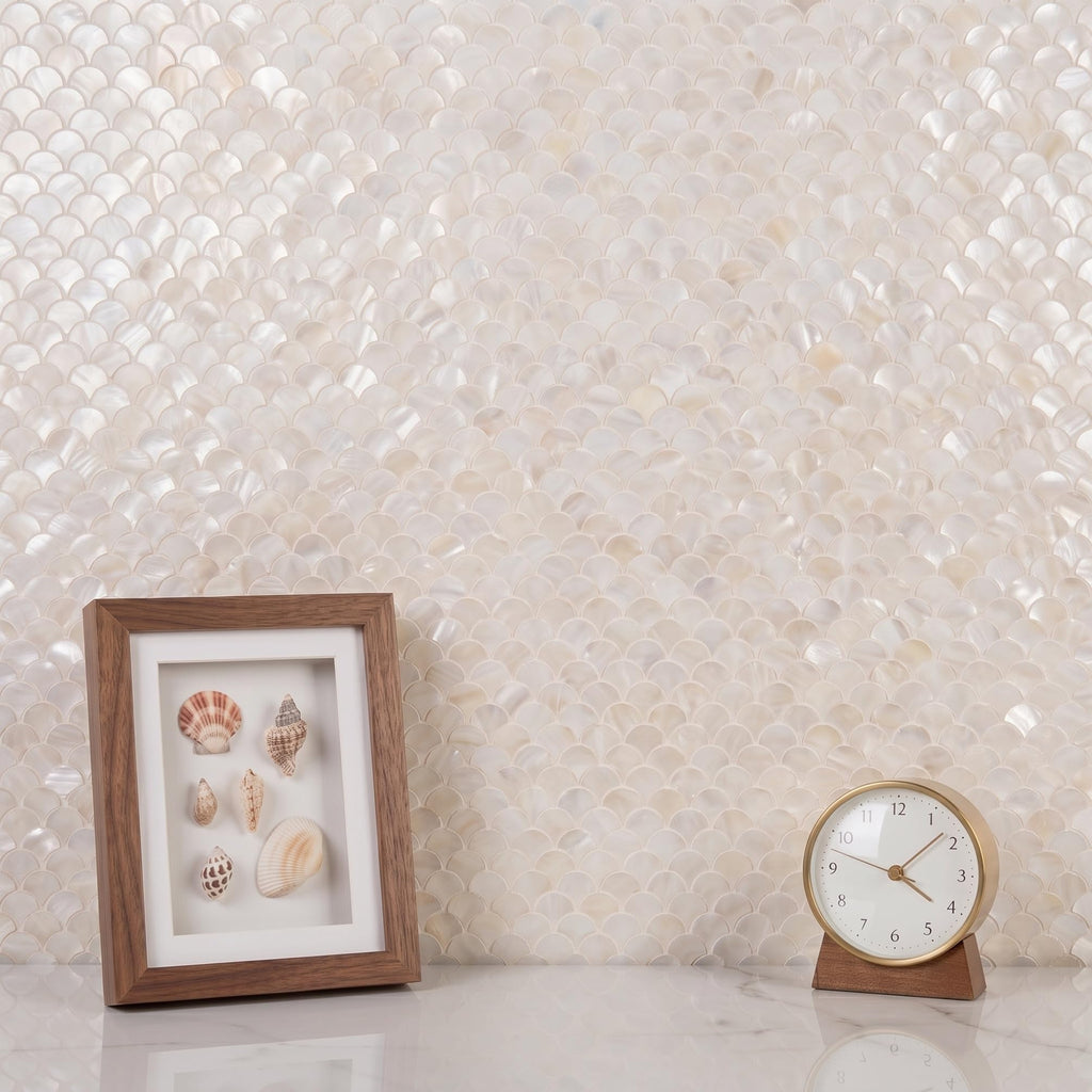 White Mother of Pearl Fish Scale Mosaic Tiles, 10 Pcs 11.8x11.8