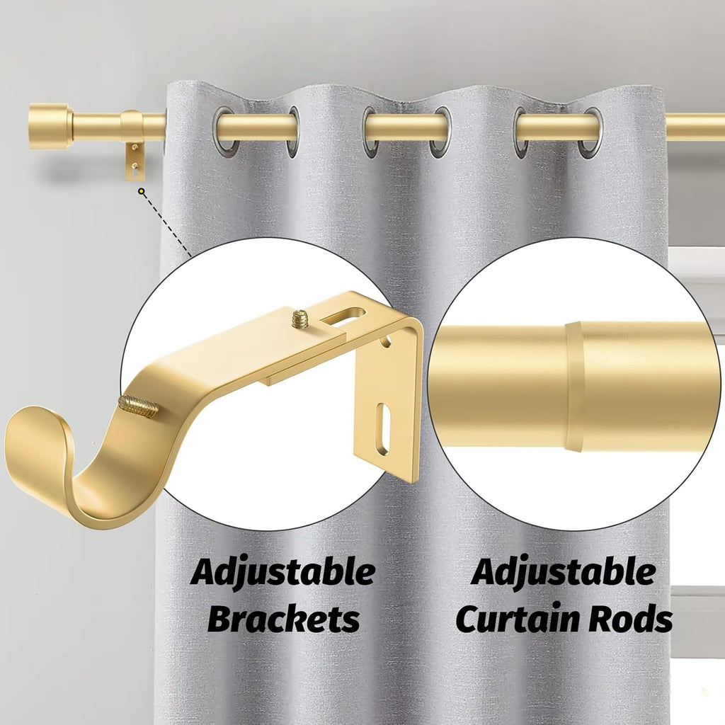 Gold Curtain Rods for Windows 48 to 84 Inch, 1 Inch Adjustable Heavy Duty Easy Install Curtain Rods Set (Gold, 30"-90")