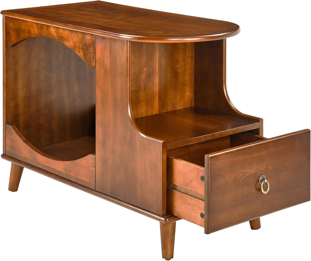 Solid Wood Cat Litter Box Enclosure with Drawer, Wooden Cat Bed